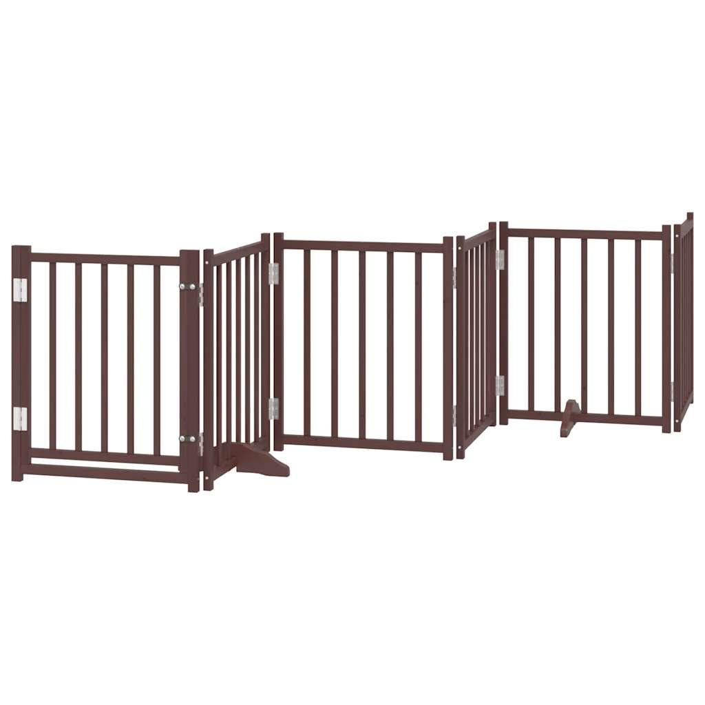 Zábrana pro psy s dvířky skládací 6 panelů hnědý dub 300 cm