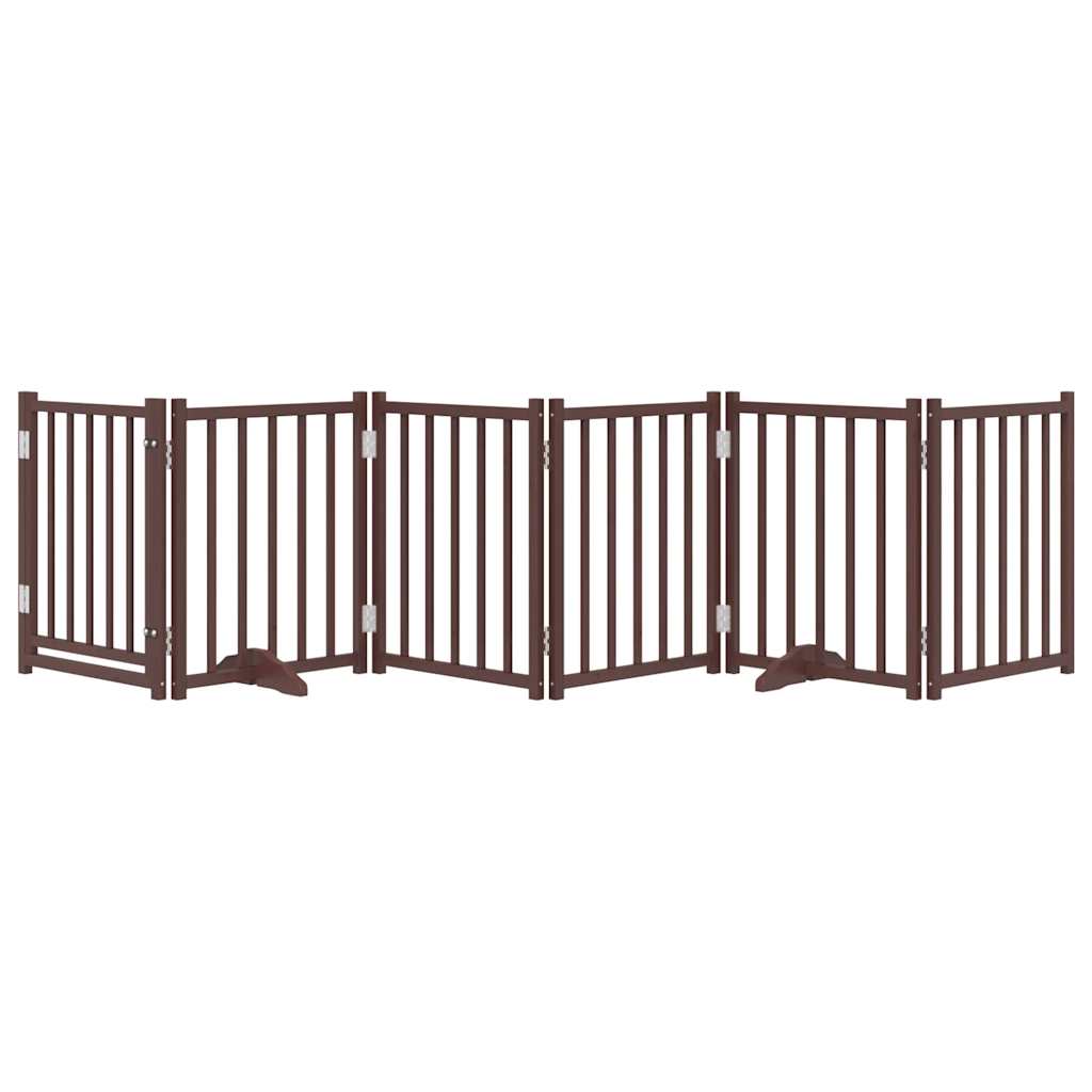 Zábrana pro psy s dvířky skládací 6 panelů hnědý dub 300 cm