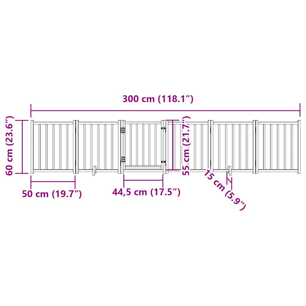 Zábrana pro psy s dvířky skládací 6 panelů hnědý dub 300 cm
