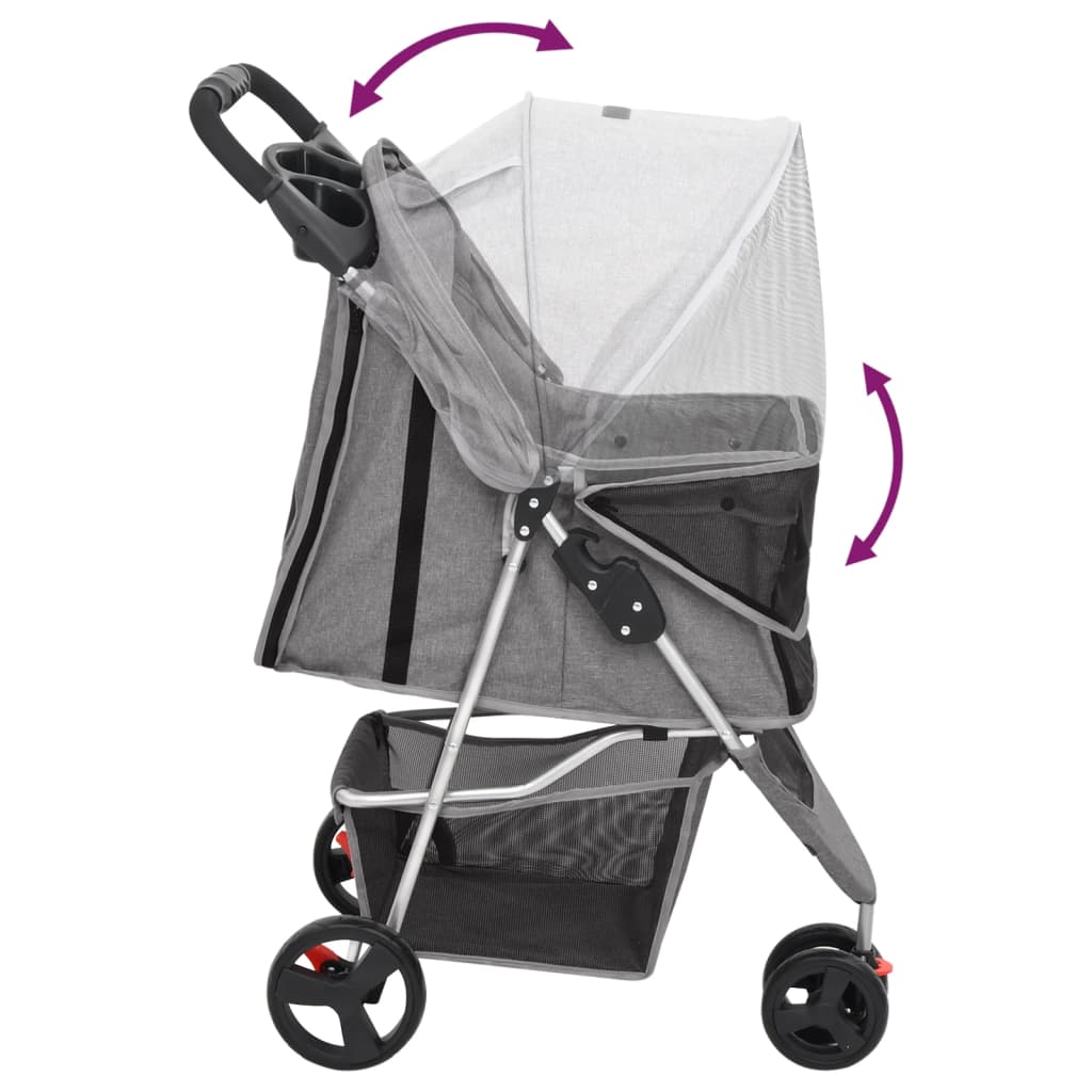 Skládací kočárek pro psa šedý 80 x 46 x 98 cm oxfordská tkanina
