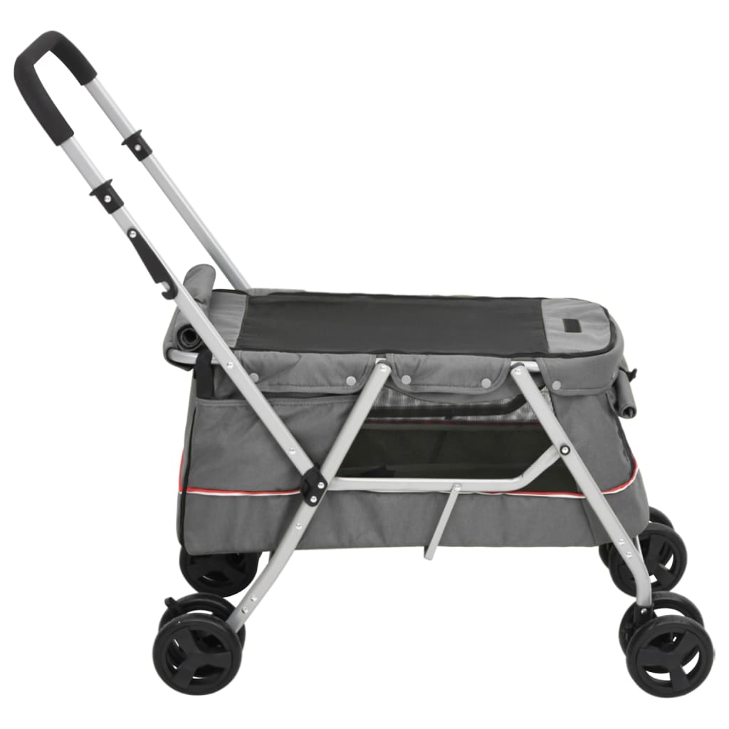Skládací kočárek pro psa šedý 100 x 49 x 96 cm lněná tkanina