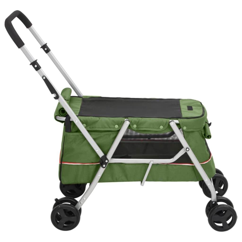 Skládací kočárek pro psa zelený 100 x 49 x 96 cm lněná tkanina