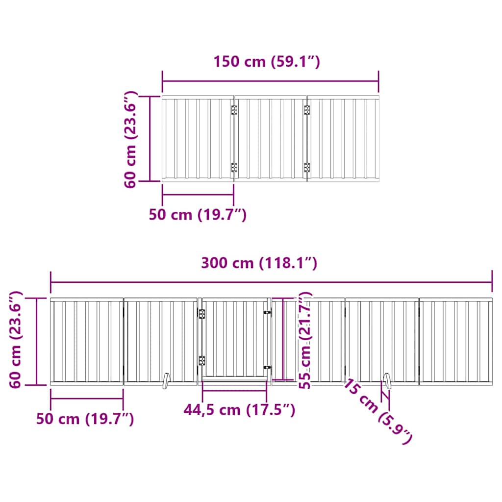 Zábrana pro psy s dvířky skládací 15 panelů černá 750 cm topol