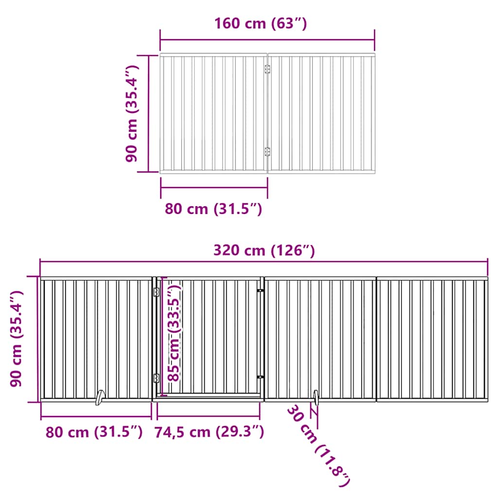 Zábrana pro psy s dvířky skládací 8 panelů bílá 640 cm topol