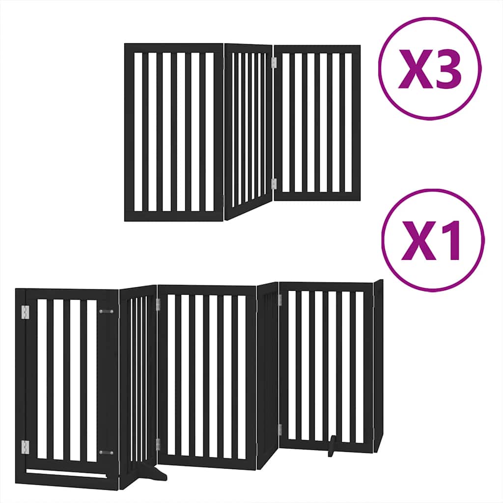 Zábrana pro psy s dvířky skládací 15 panelů černá 750 cm topol
