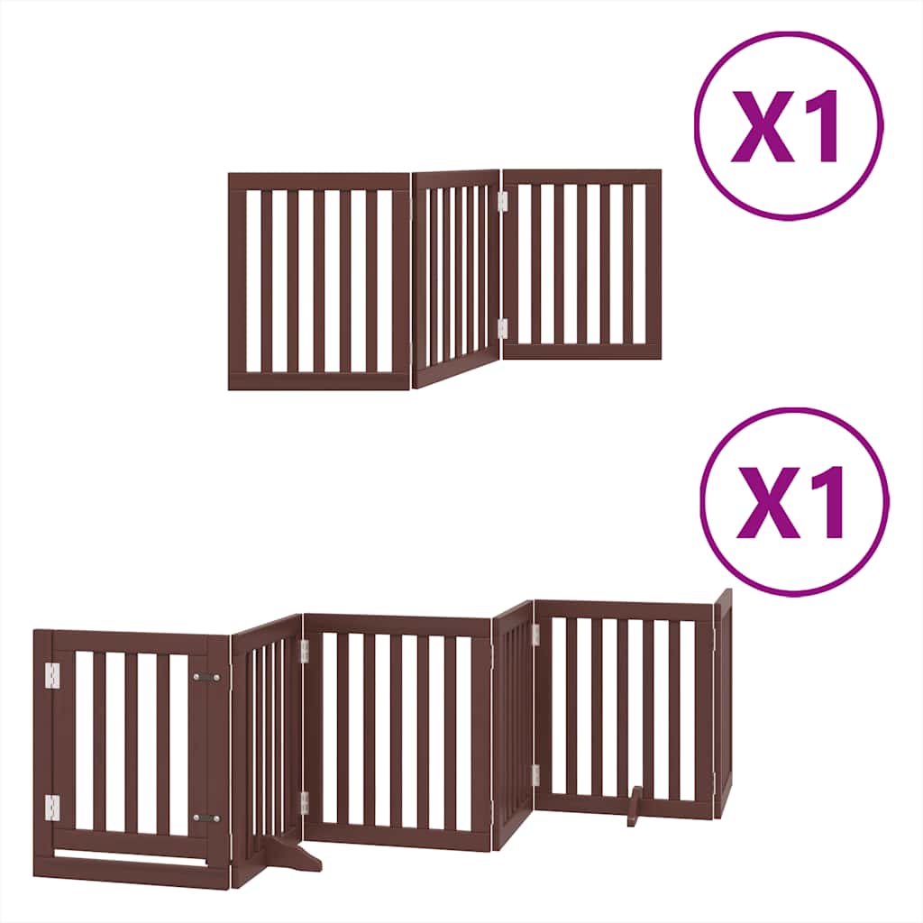 Zábrana pro psy s dvířky skládací 9 panelů hnědá 450 cm topol