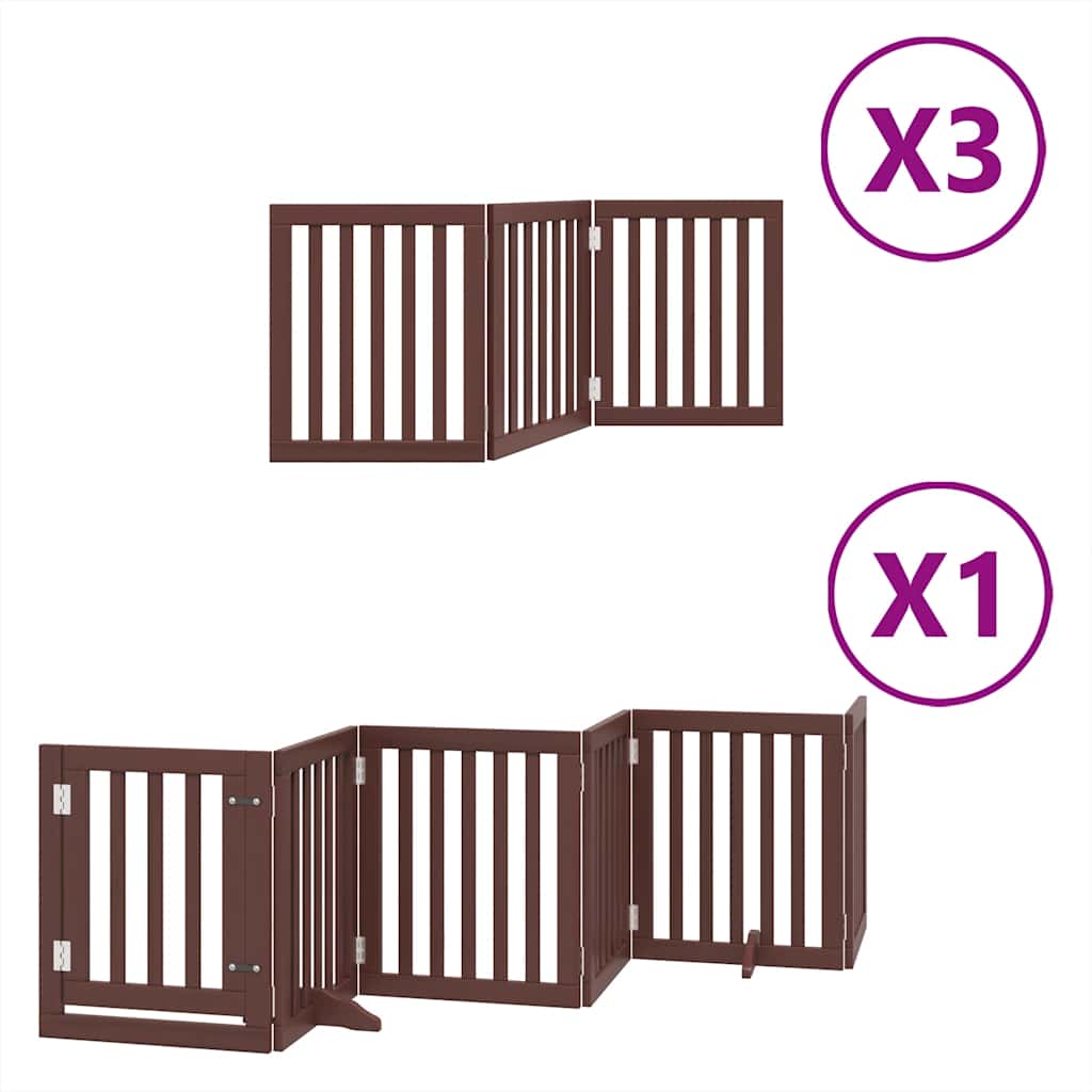 Zábrana pro psy s dvířky skládací 15 panelů hnědá 750 cm topol
