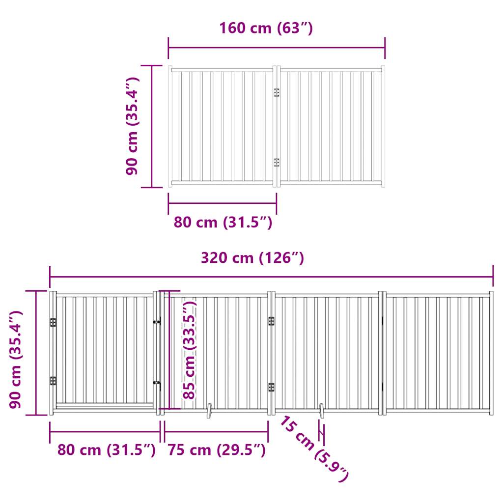 Zábrana pro psy s dvířky skládací 8 panelů bílá 640 cm topol
