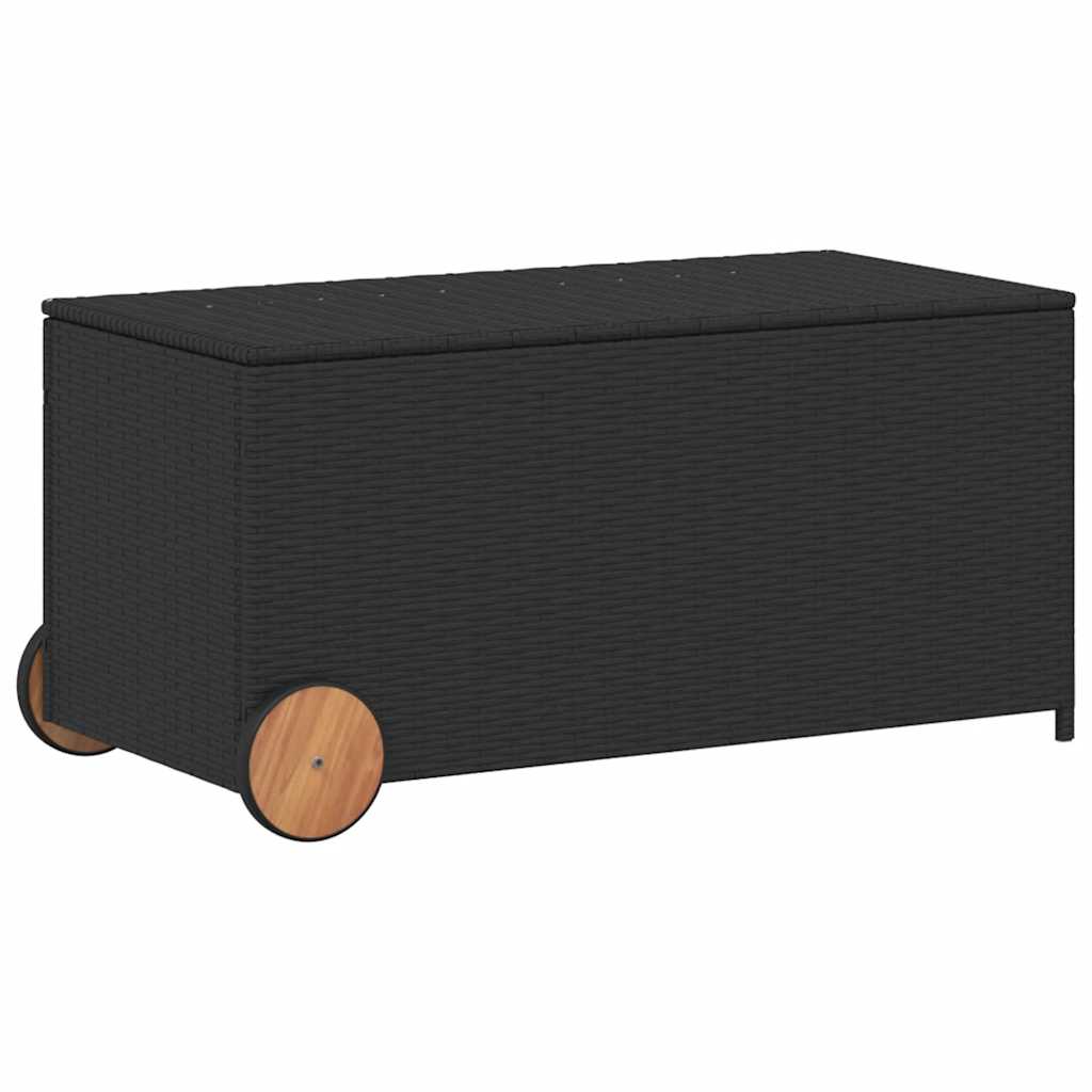 Zahradní úložný box s kolečky černý 190 l polyratan