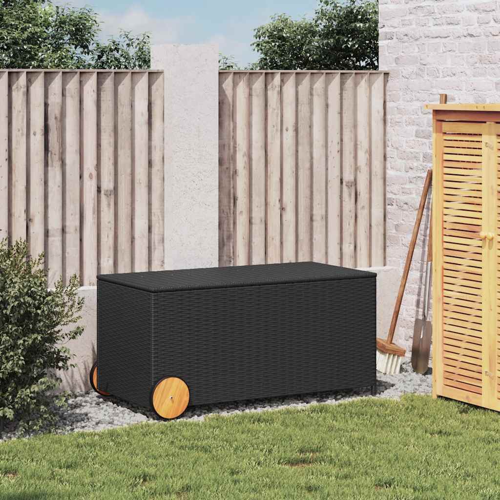Zahradní úložný box s kolečky černý 190 l polyratan