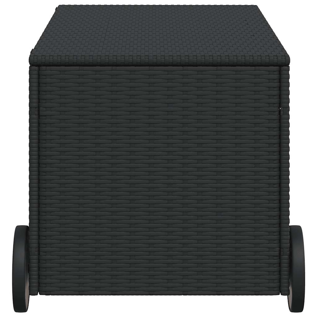 Zahradní úložný box s kolečky černý 190 l polyratan