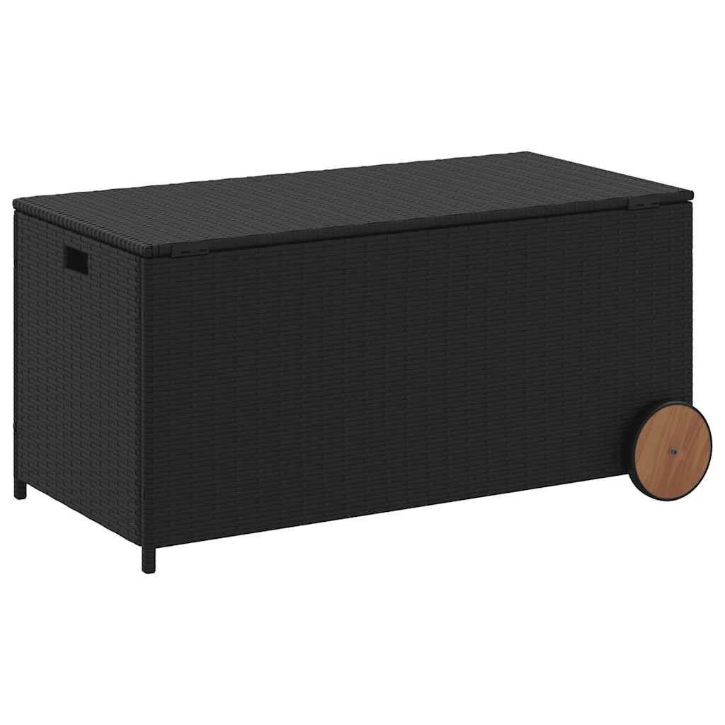 Zahradní úložný box s kolečky černý 190 l polyratan