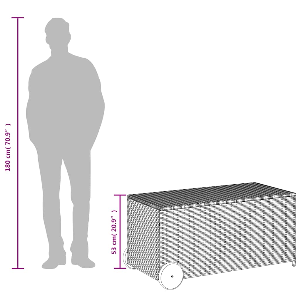 Zahradní úložný box s kolečky černý 190 l polyratan
