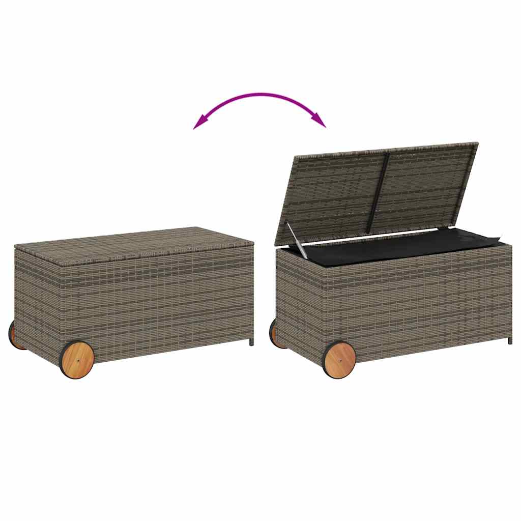 Zahradní úložný box s kolečky šedý 190 l polyratan