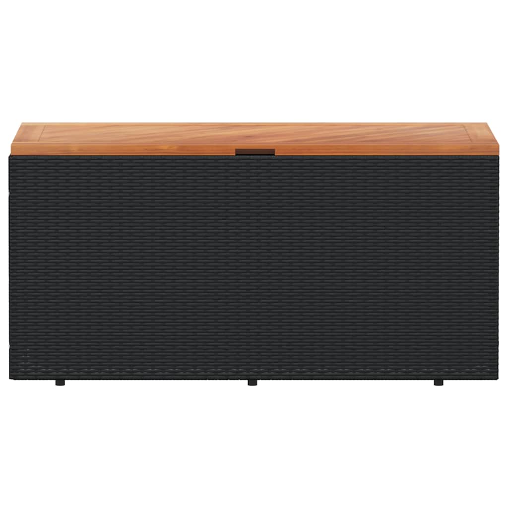 Zahradní úložný box černý 110x50x54 cm polyratan akáciové dřevo