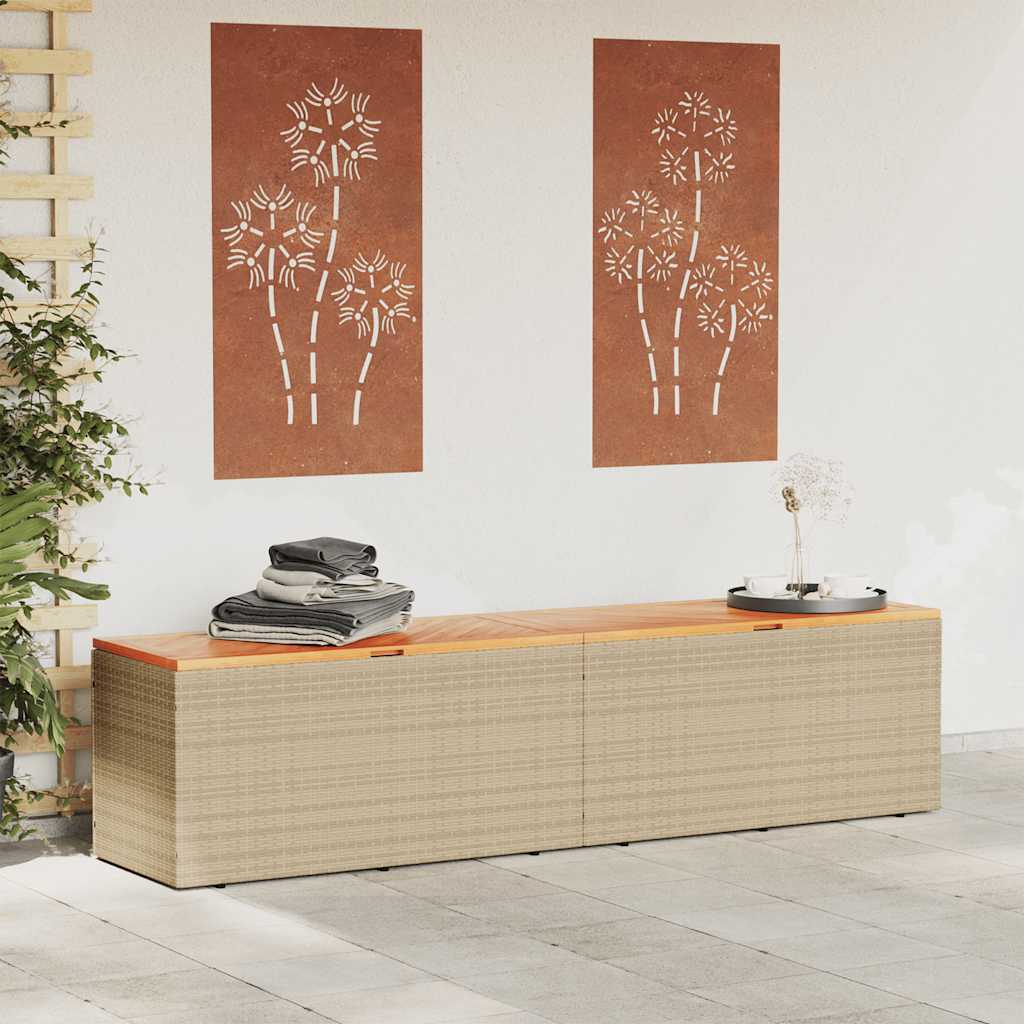 Zahradní úložný box béžový 220 x 50 x 54 cm polyratan a akácie
