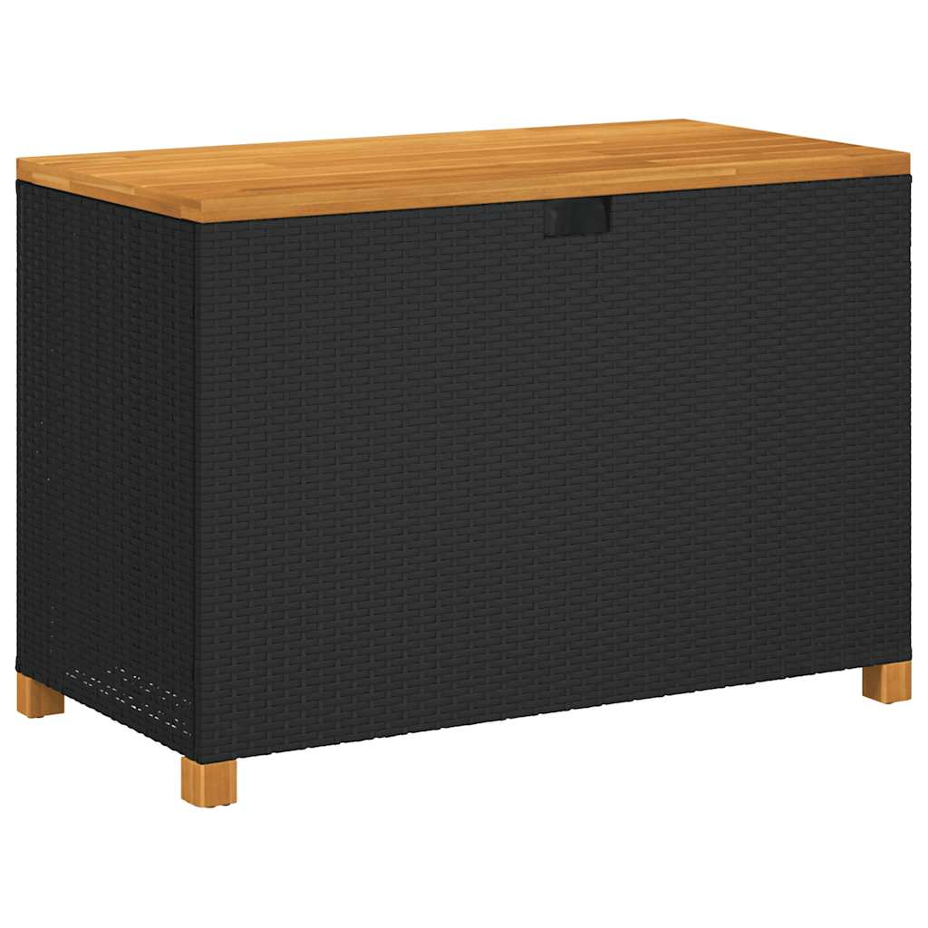 Zahradní úložný box černý 110x55x63 cm polyratan akáciové dřevo