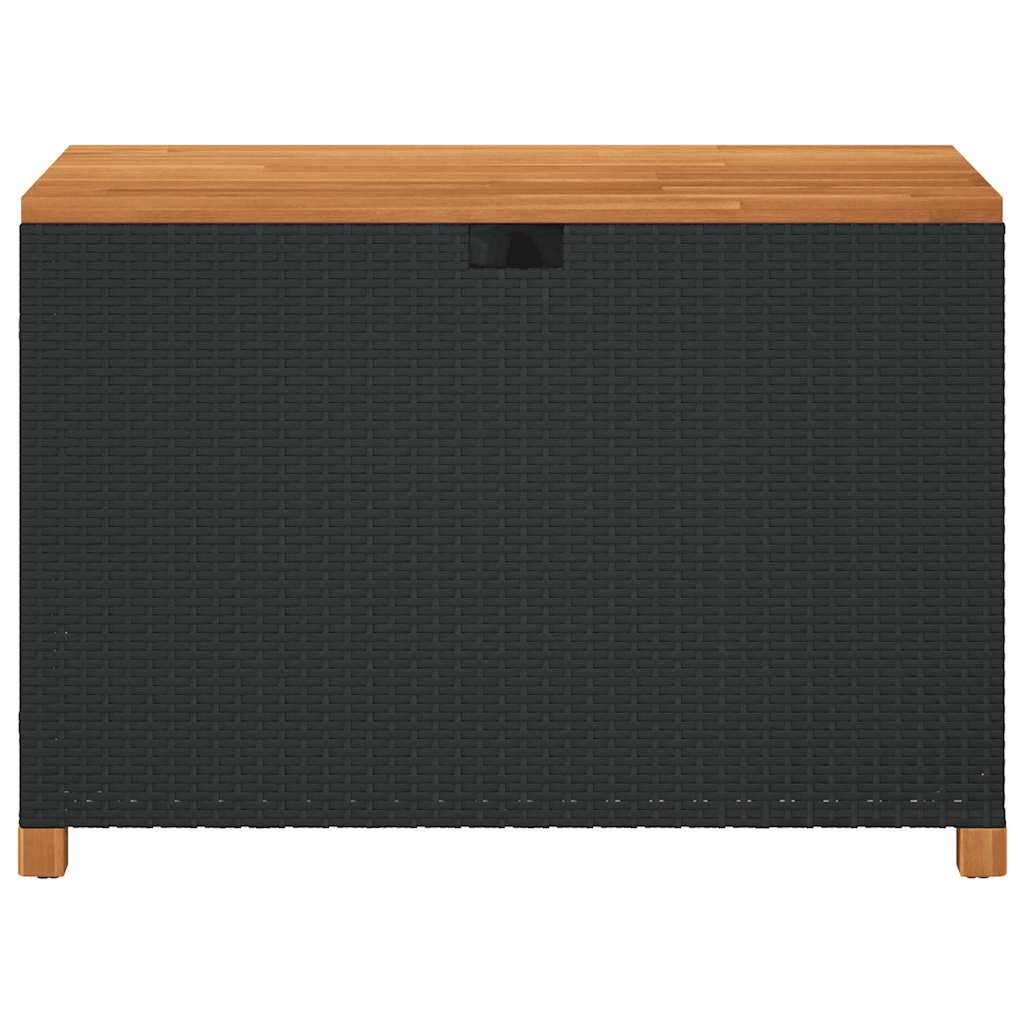 Zahradní úložný box černý 110x55x63 cm polyratan akáciové dřevo