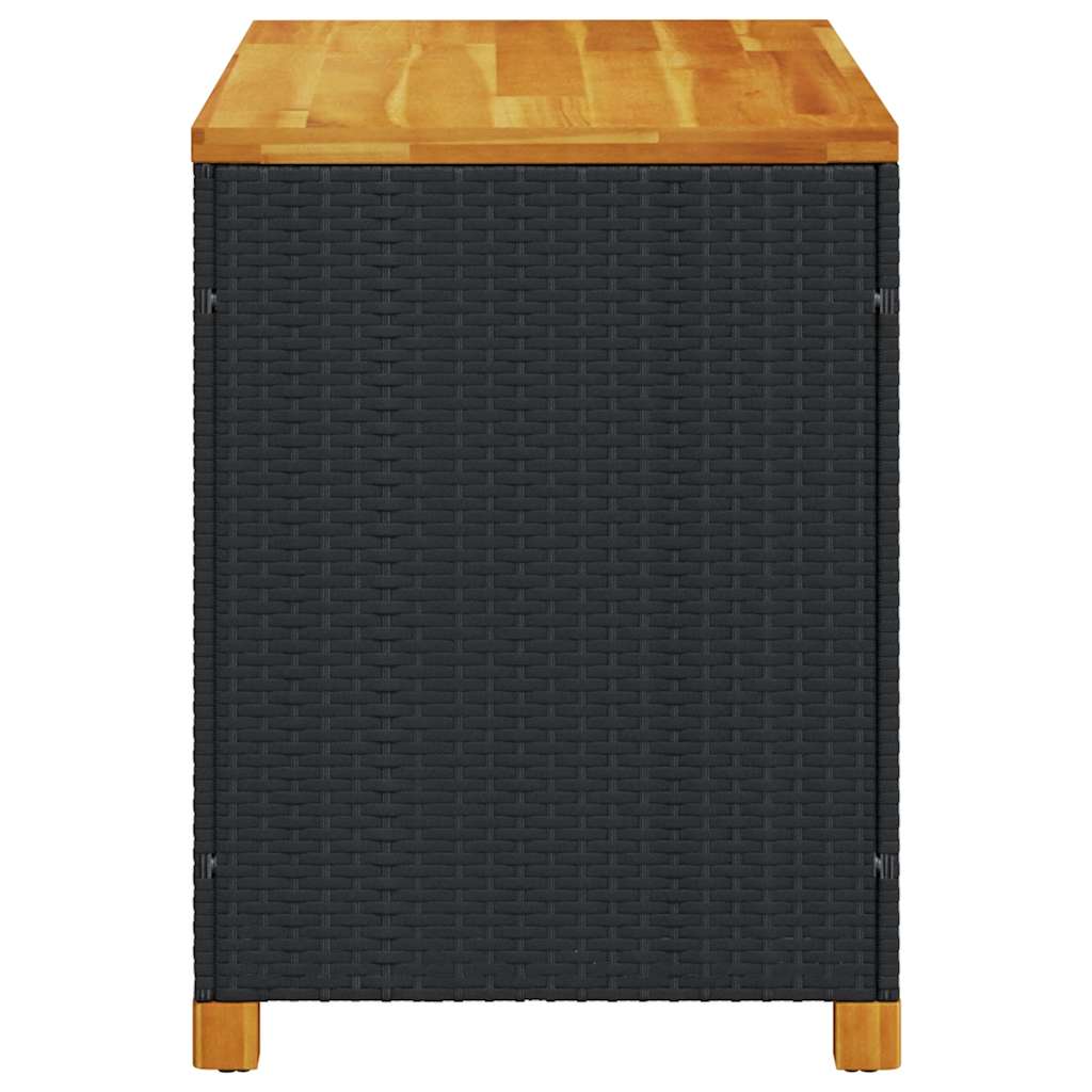 Zahradní úložný box černý 110x55x63 cm polyratan akáciové dřevo