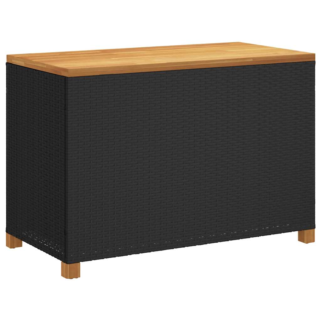 Zahradní úložný box černý 110x55x63 cm polyratan akáciové dřevo