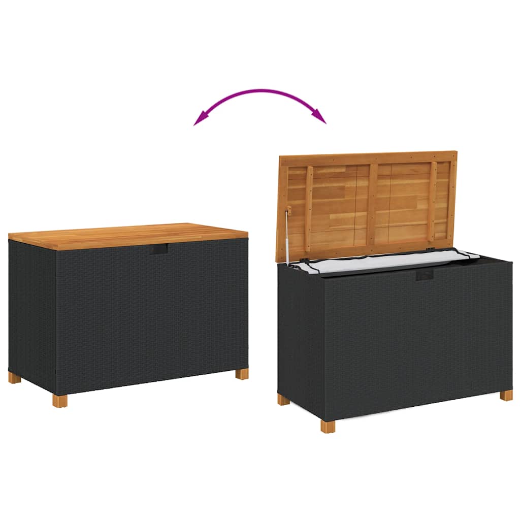 Zahradní úložný box černý 110x55x63 cm polyratan akáciové dřevo