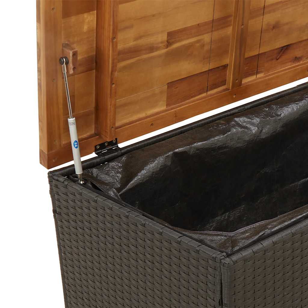 Zahradní úložný box černý 110x55x63 cm polyratan akáciové dřevo