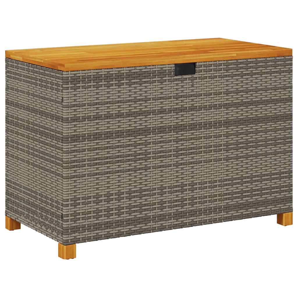 Zahradní úložný box šedý 110x55x63 cm polyratan akáciové dřevo