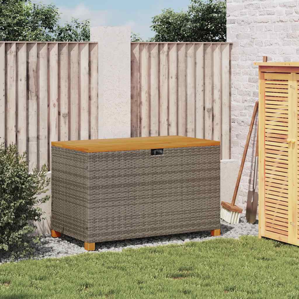 Zahradní úložný box šedý 110x55x63 cm polyratan akáciové dřevo