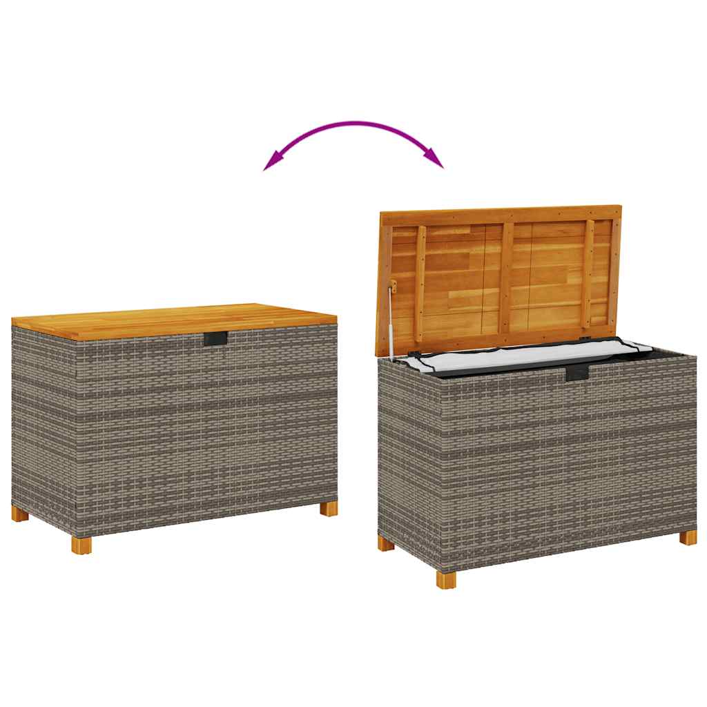 Zahradní úložný box šedý 110x55x63 cm polyratan akáciové dřevo