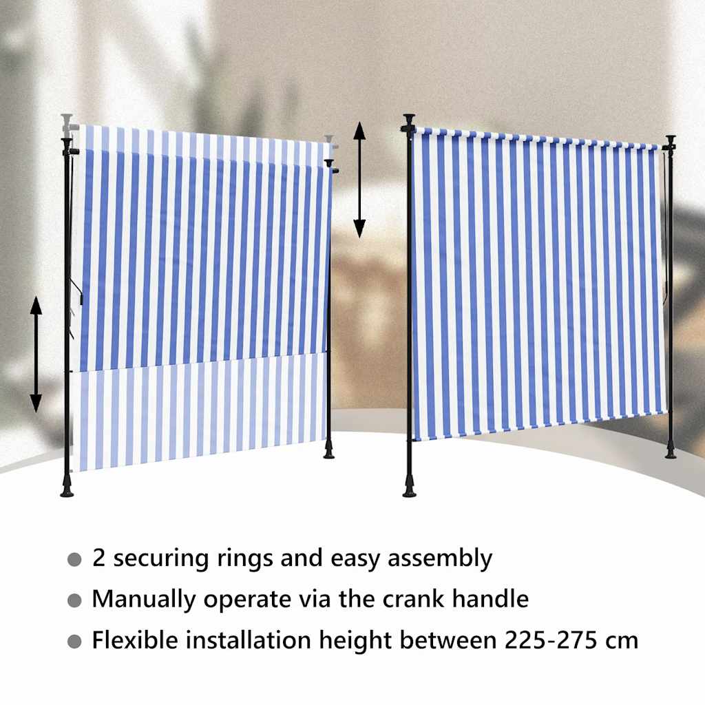 Venkovní roleta modrá a bílá 150 x 270 cm textil a ocel