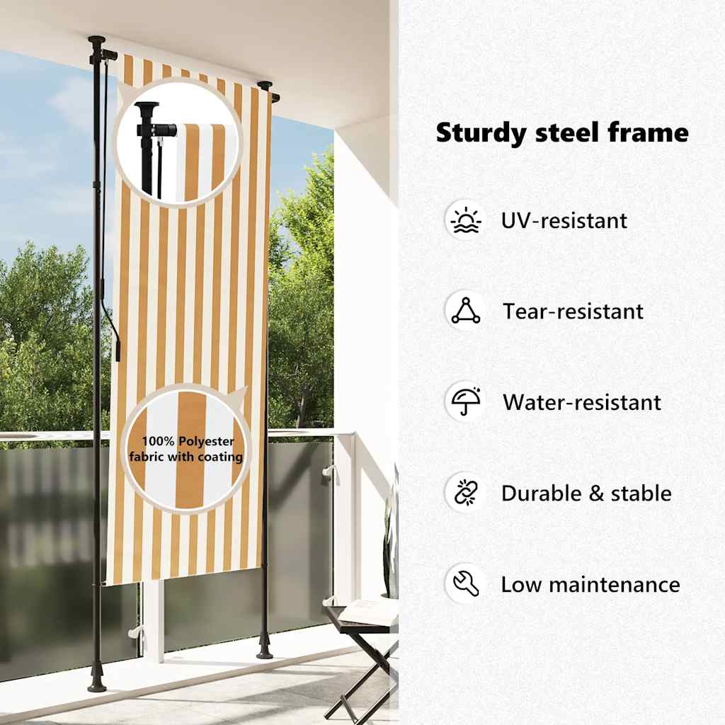 Venkovní roleta oranžová a bílá 100 x 270 cm textil a ocel