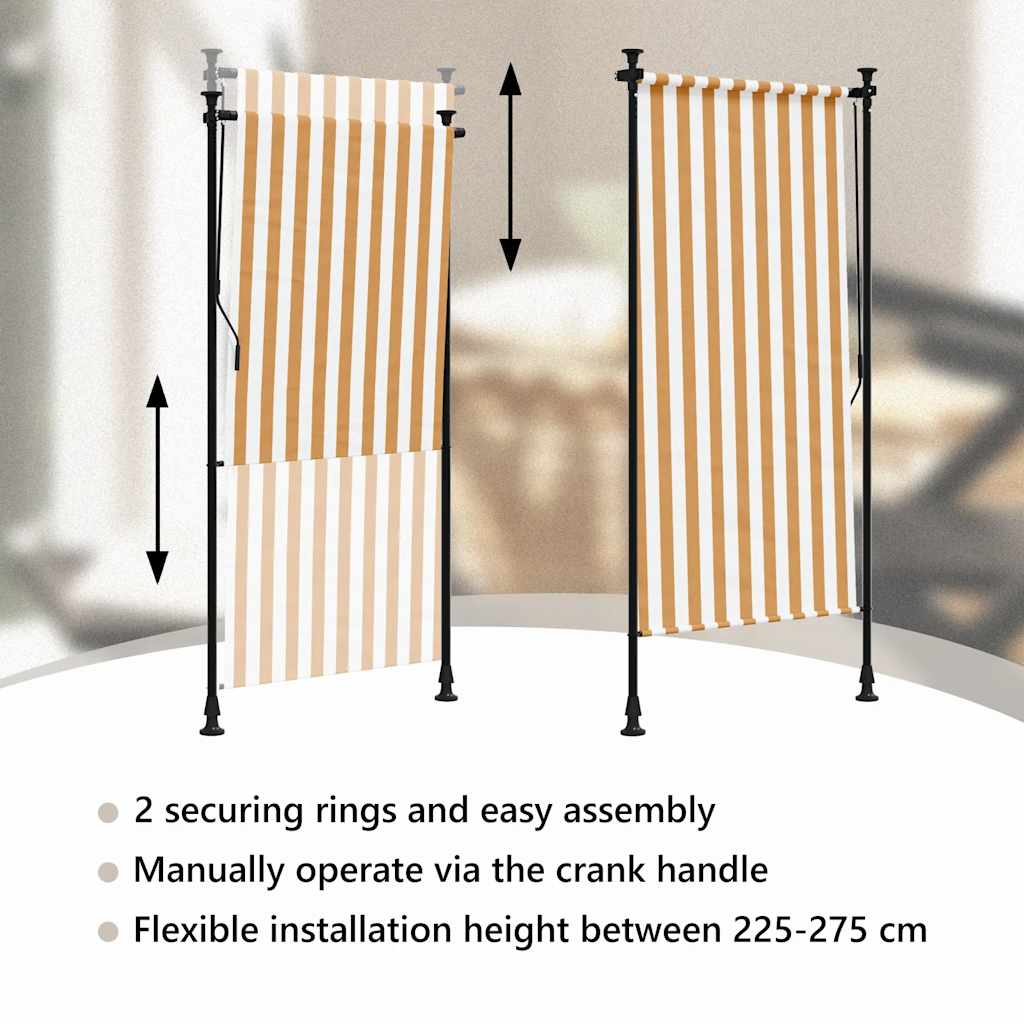 Venkovní roleta oranžová a bílá 100 x 270 cm textil a ocel