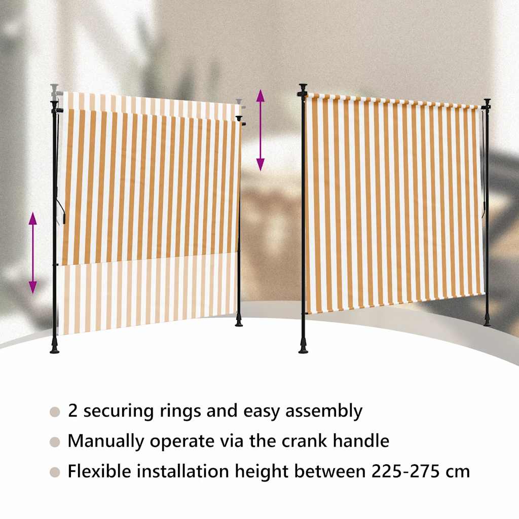Venkovní roleta oranžová a bílá 150 x 270 cm textil a ocel