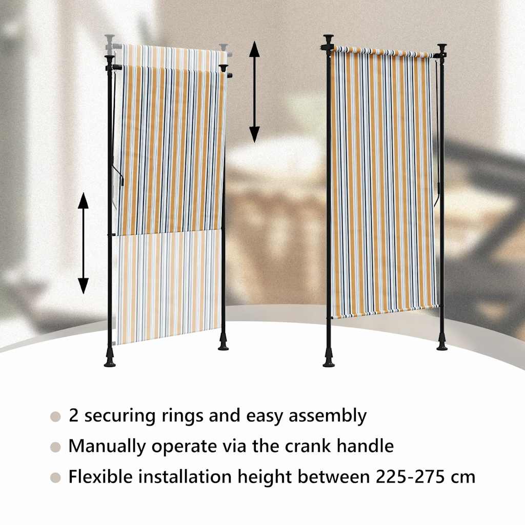 Venkovní roleta žlutá a bílá 100 x 270 cm textil a ocel