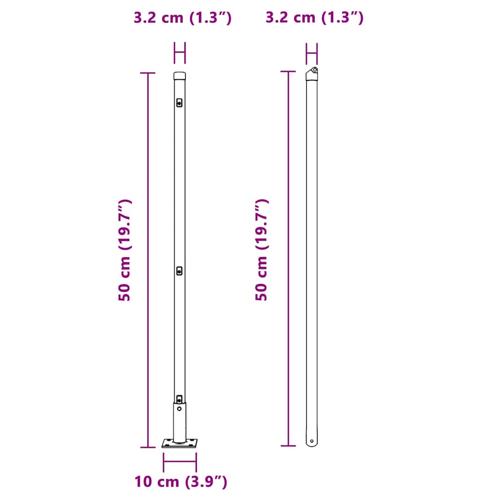 Plotový sloupek. Jiný 52 pcs Stříbrná 3.2 x 3.2 x 50 cm Ocel