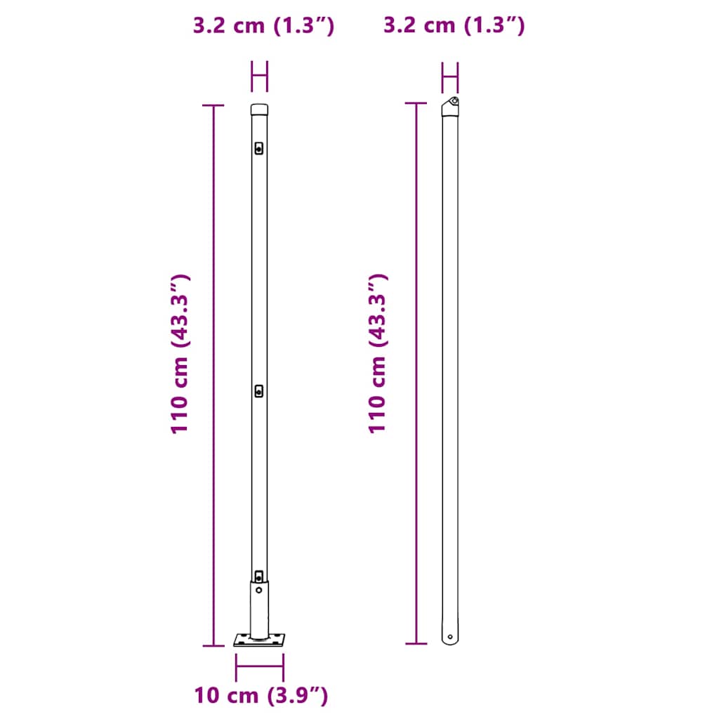 Plotový sloupek. Jiný 26 pcs Stříbrná 3.2 x 3.2 x 110 cm Ocel