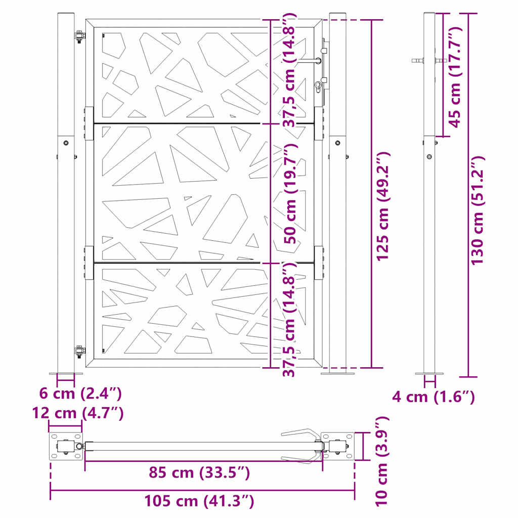 Zahradní branka 105x130 cm klimaticky odolný ocel design lehkou