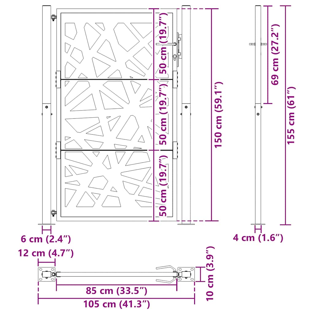 Zahradní branka 105x155 cm klimaticky odolný ocel design lehkou