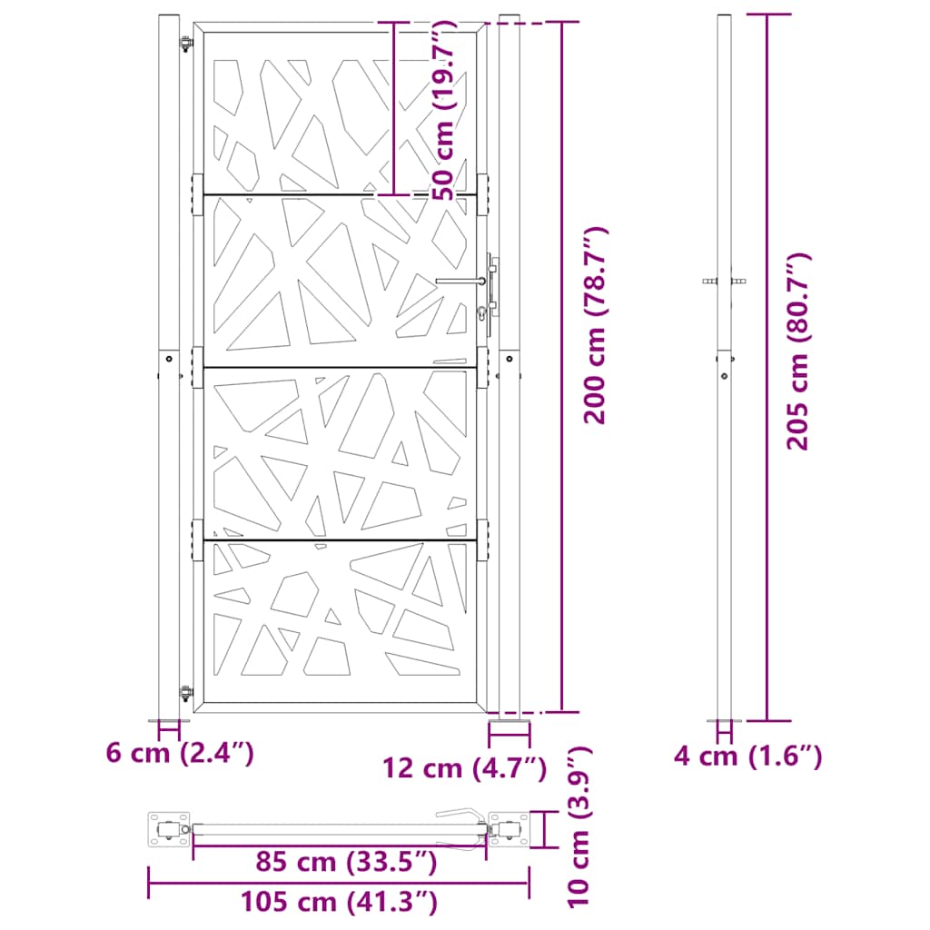 Zahradní branka 105x205 cm klimaticky odolný ocel design lehkou
