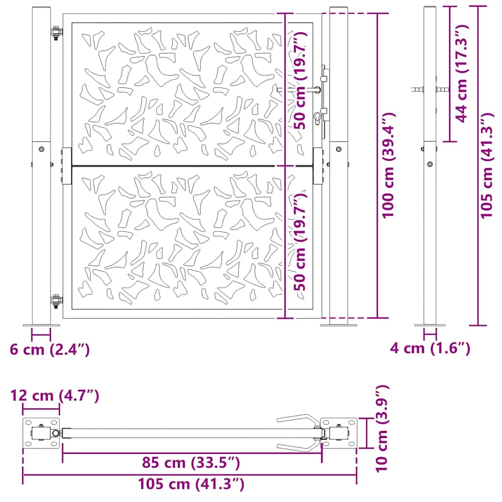 Zahradní branka 105x105 cm klimaticky odolný ocel design listů