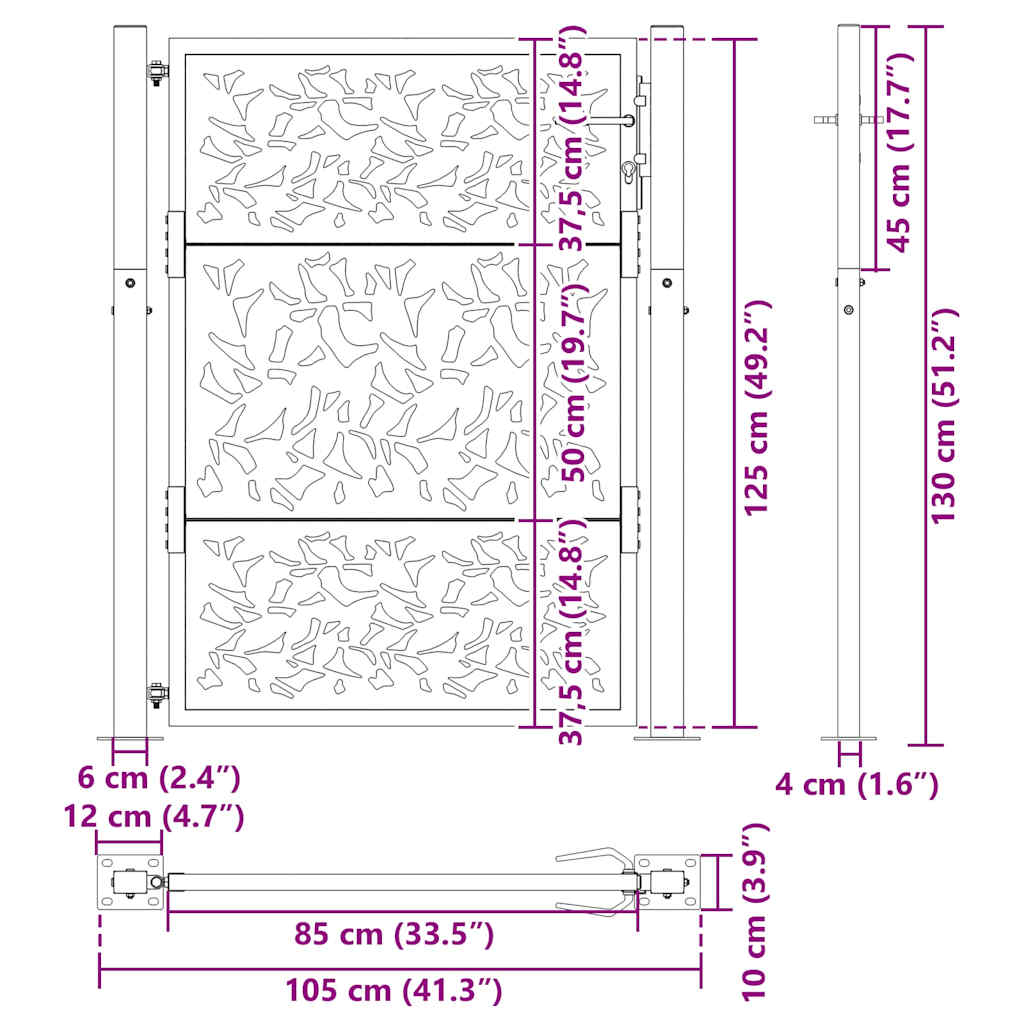 Zahradní branka 105x130 cm klimaticky odolný ocel design listů