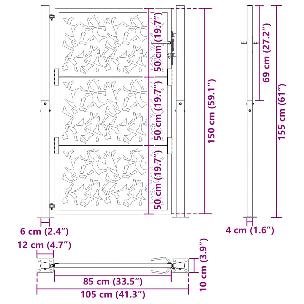 Zahradní branka 105x155 cm klimaticky odolný ocel design listů