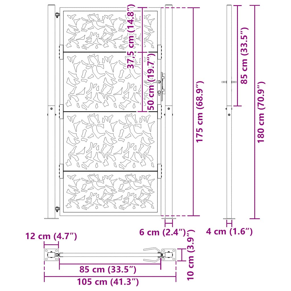 Zahradní branka 105x180 cm klimaticky odolný ocel design listů