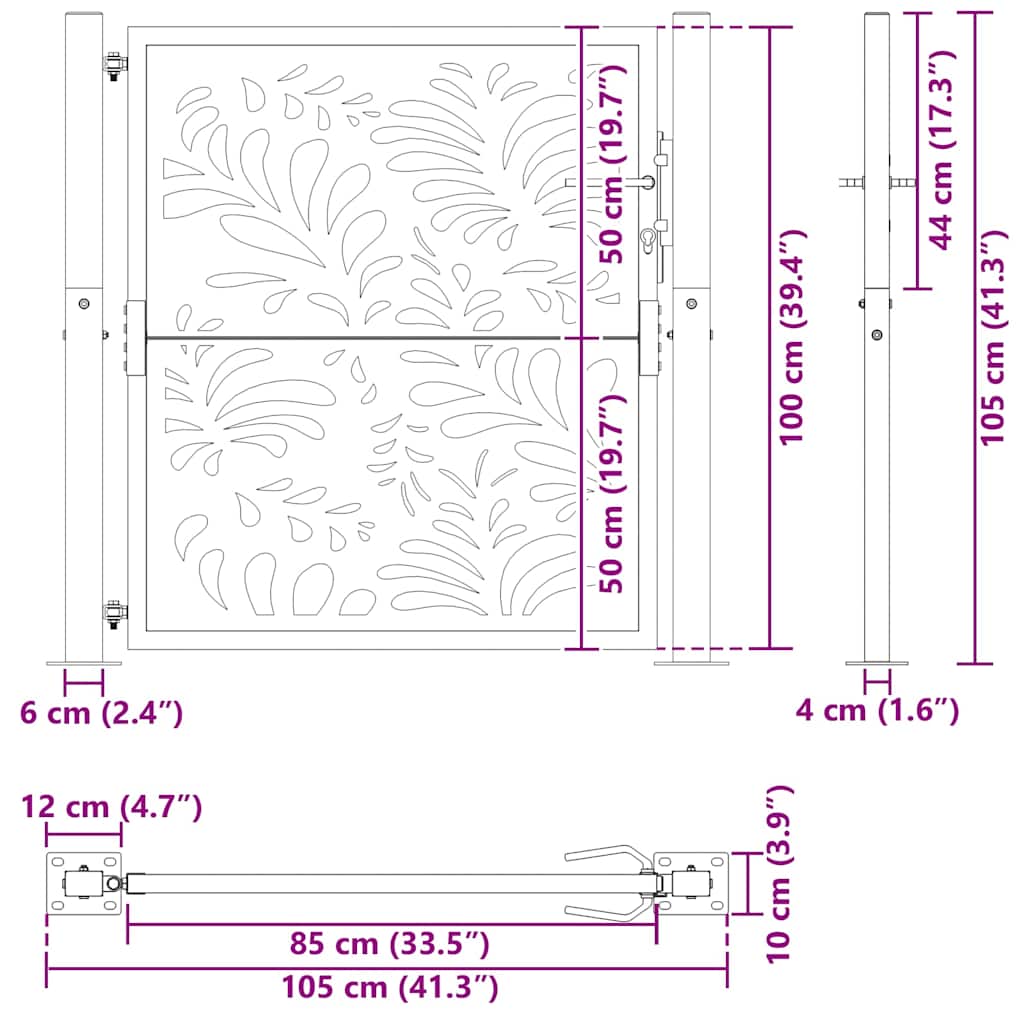 Zahradní branka 105x105cm klimaticky odolný ocel design vlnek