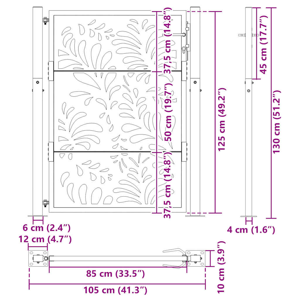 Zahradní branka 105x130 cm klimaticky odolný ocel design vlnek