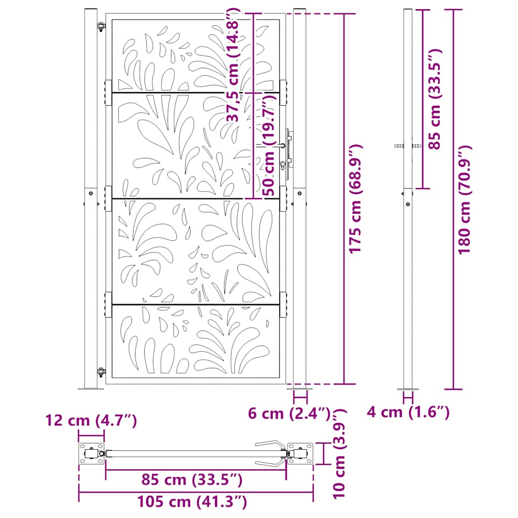 Zahradní branka 105x180 cm klimaticky odolný ocel design vlnek