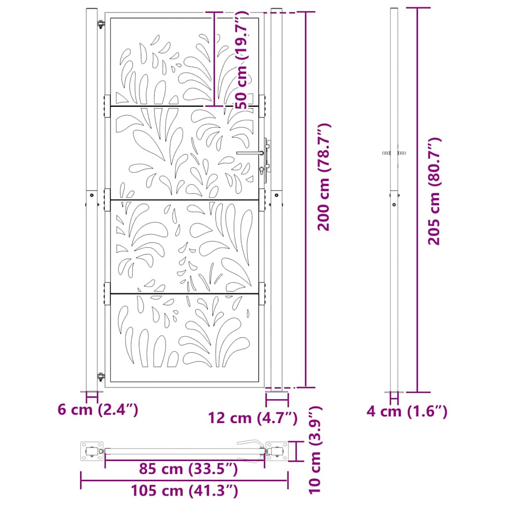 Zahradní branka 105x205 cm klimaticky odolný ocel design vlnek
