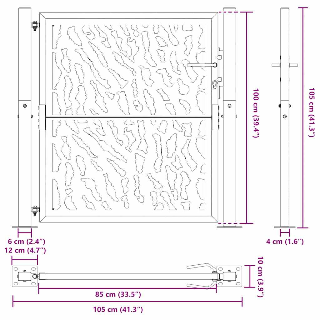 Zahradní branka 105x105cm klimaticky odolný ocel design stopový