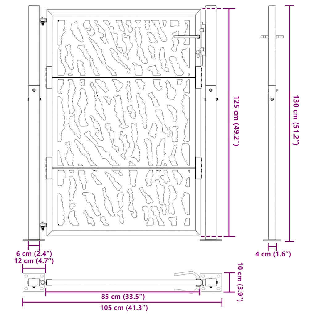 Zahradní branka 105x130cm klimaticky odolný ocel design stopový