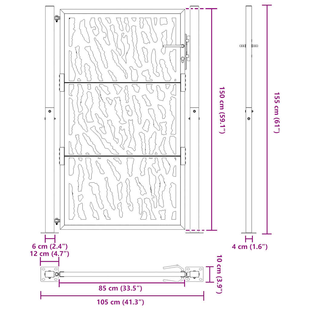 Zahradní branka 105x155cm klimaticky odolný ocel design stopový